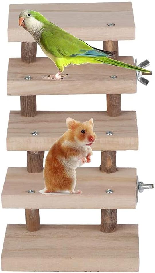 NganSuRong Natural Wooden Hamster Parrot Bird Cage Toy Pet Mouse Climbing Swing 5 Layers Ladder Stairs Platform Bridge Springboard Training Tool - Comfort Style