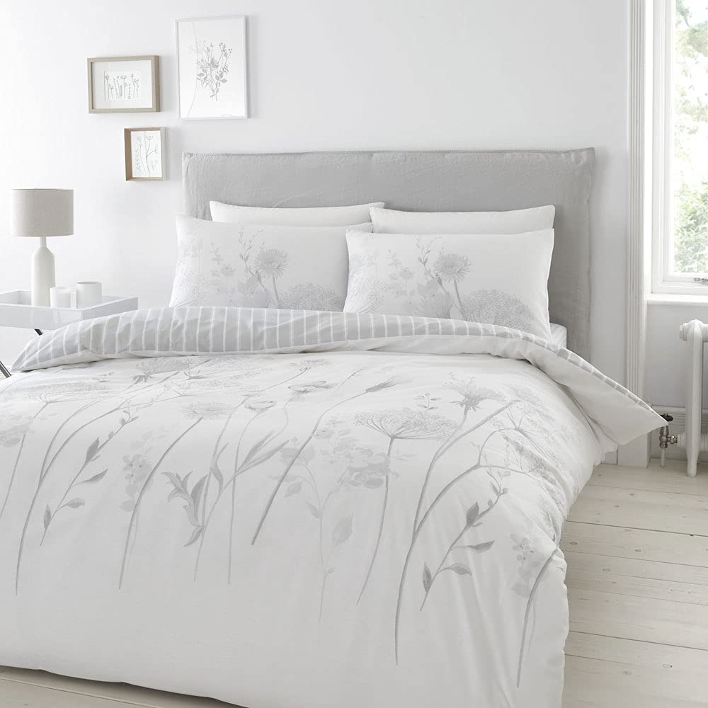 Catherine Lansfield Meadowsweet Floral Reversible Duvet Cover Set with Pillowcase - Comfort Style