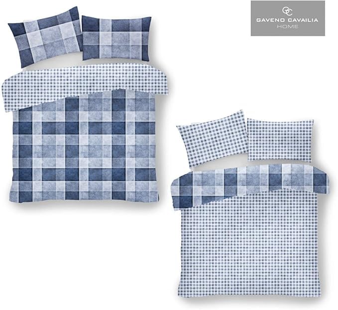 Gaveno Cavailia Luxury DENIM CHECK Bed Set with Duvet Cover and Pillow Cases, Polyester-Cotton - Comfort Style
