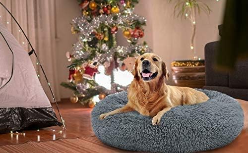 MFOX Calming Dog Bed Cat Bed Donut, Faux Fur Donut Cuddler Washable Self-Warming Pet Bed, Large Round Plush Dog Bed for Small/Medium/Large Dogs(60cm/80cm/90cm/110cm) - Comfort Style