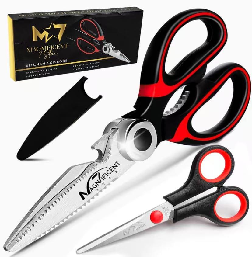 Magnificent Kitchen Scissor, Heavy Duty Scissors for Kitchen Use with Safety Cover & Soft Grip & Multi-Functional Utility Scissors, Shears for Meat Poultry Herbs Cutting, Bottle Jar Opener - Comfort Style