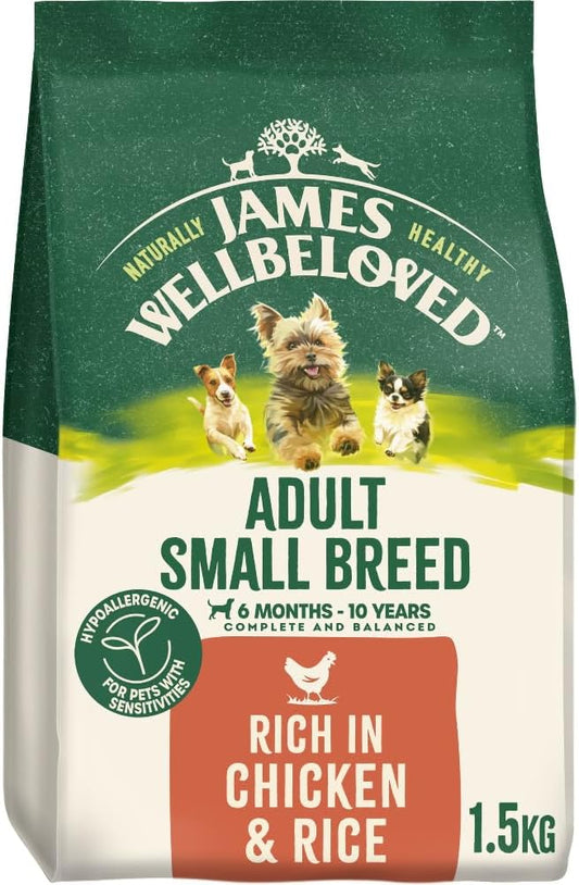 James Wellbeloved Hypoallergenic Dry Dog Food for Adult Small Breed Chicken & Rice 1.5 kg