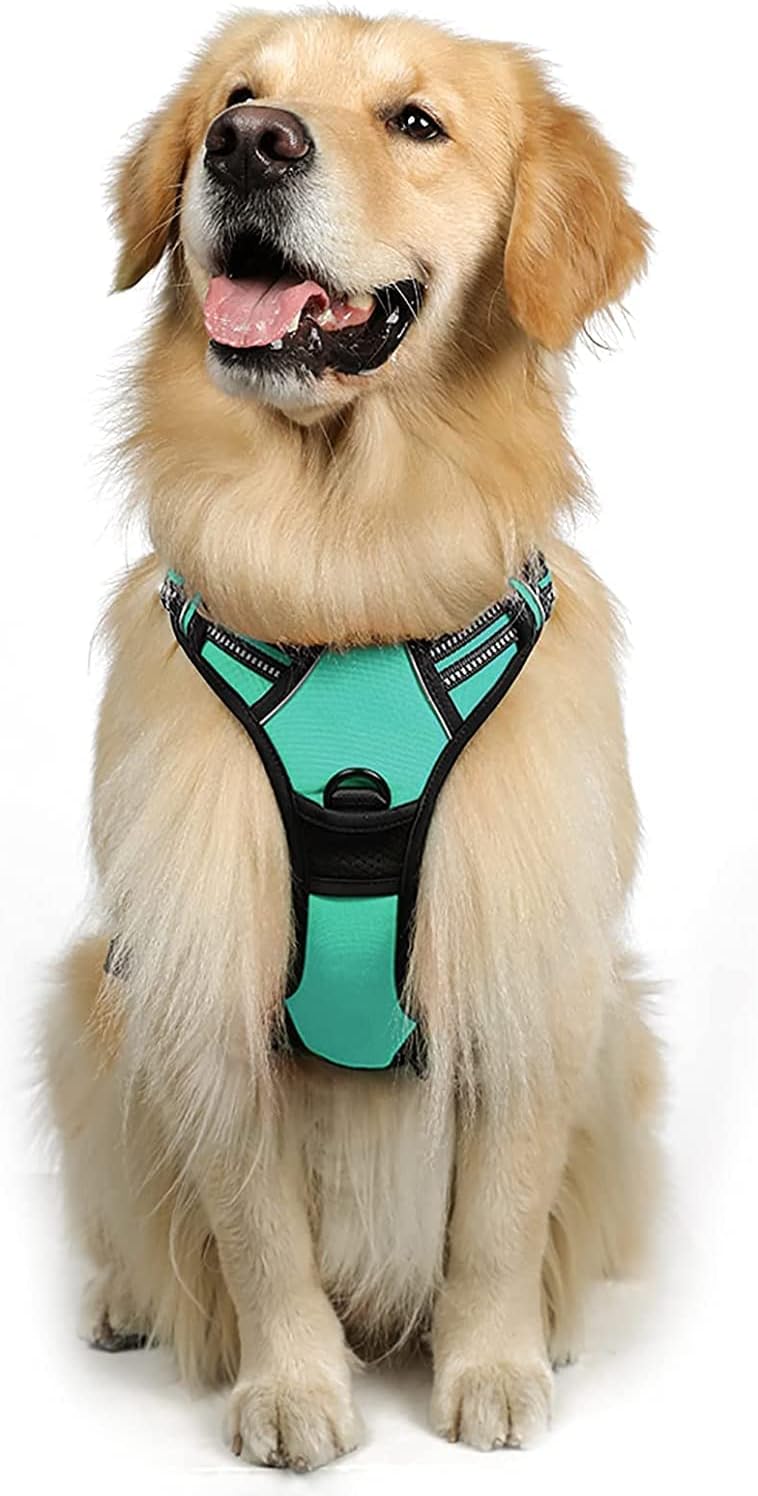 rabbitgoo Dog Harness Large Dog No Pull Pet Harness with 2 Leash Clips, Adjustable Soft Padded Pet Vest, Reflective No-Choke with Easy Control Handle for Training or Walking, Red, L - Comfort Style