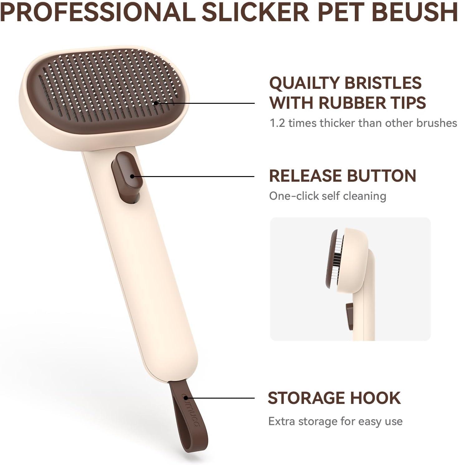 aumuca Cat Brush with Release Button, Cat Grooming Brush for Long or Short Haired Cats, Cat Hair Brush for Shedding Cat Comb for Pets Removing Loose Fur and Massage, White - Comfort Style