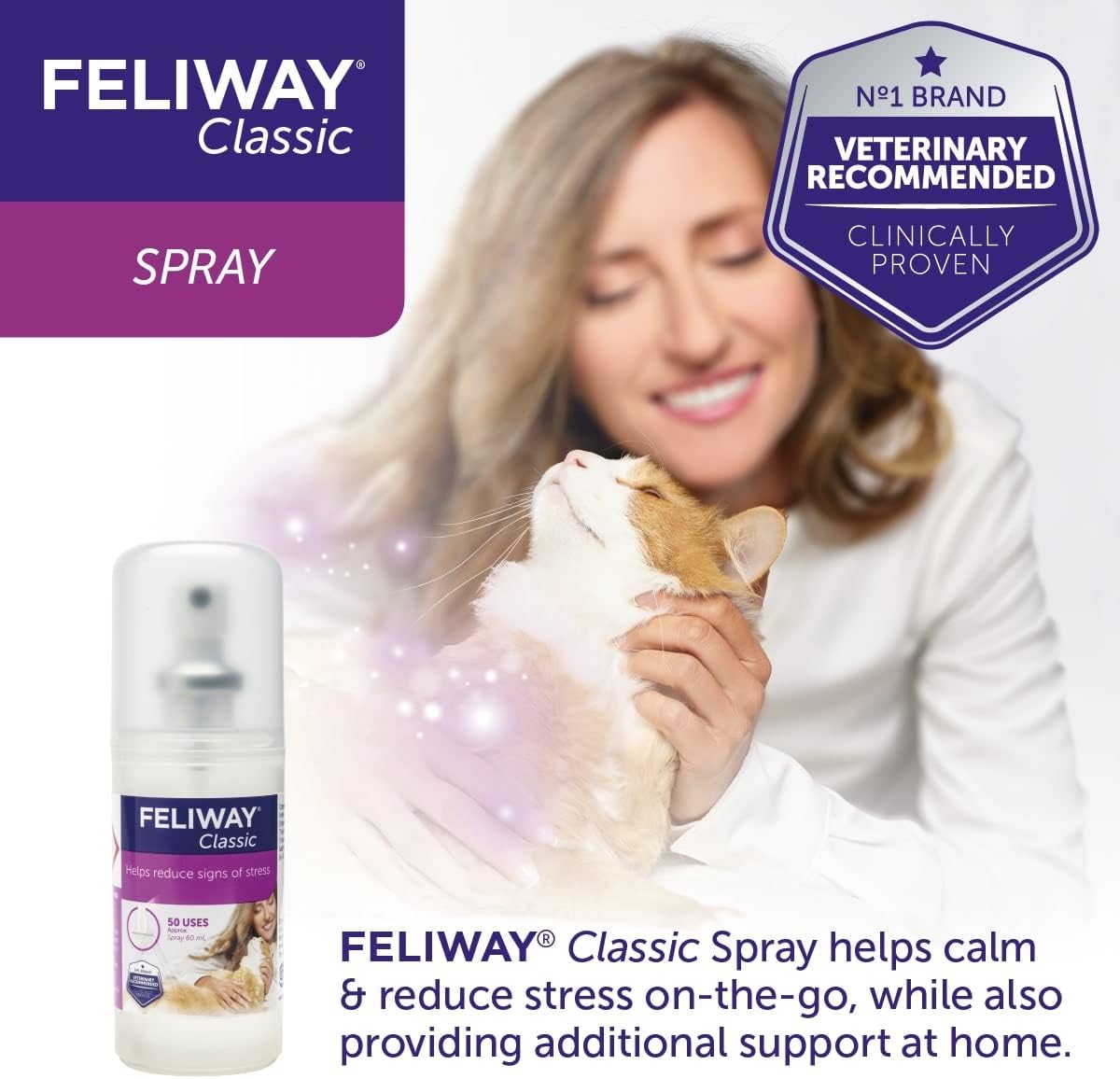 Feliway Classic 20ml Spray, 20ml Anxiety Relief Feliway Classic Pheromone Spray For Cats With Approximately 16 Uses, Calm Your Cat And Reduce Behavioural Issues And Stress With Feliway Classic - Comfort Style