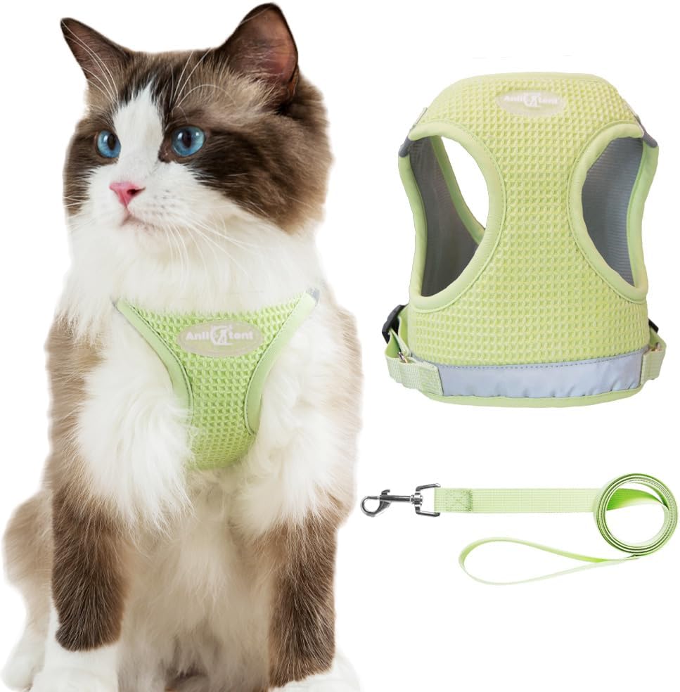 Anlitent Soft Mesh No Pull Cat Harness and Lead Set for Walking, Escape Proof Puppy Kitten Vest Harnesses for Animals Rabbit/Cats Cat Collar XS Under 3lbs - Comfort Style