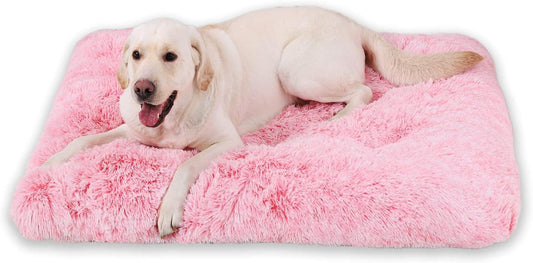 Jaspuriea Large Dog Bed Washable Dog Crate Mattress Calming Fluffy Anti Anxiety Dog Beds Deluxe Plush Dog Mat with Anti-Slip Bottom,90x60x8cm - Comfort Style