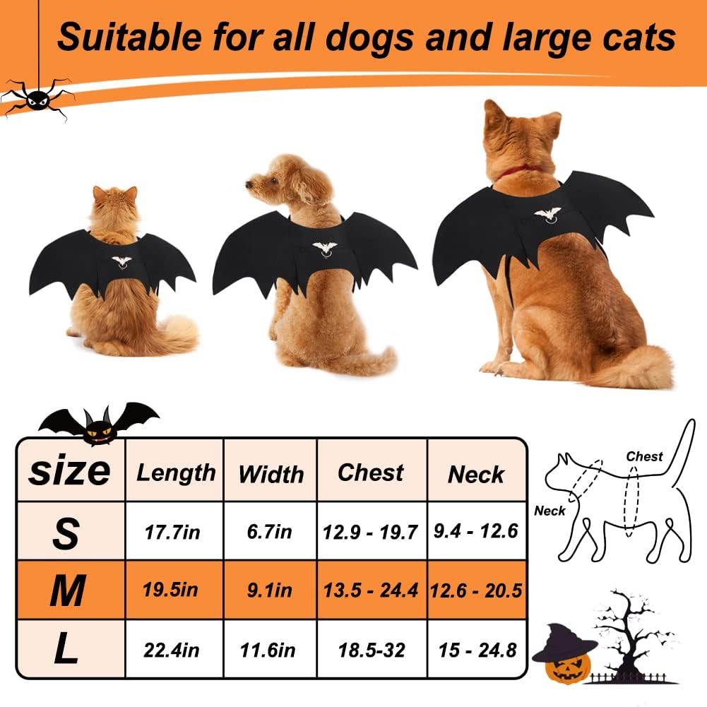 Vivifying Dog Bat Wings, Dog Halloween Costumes for Medium Dogs with Pumpkin Bell, Adjustable Pet Cosplay Costumes(Neck：12.6-20.5 in/Chest：13.5-24.4 in)