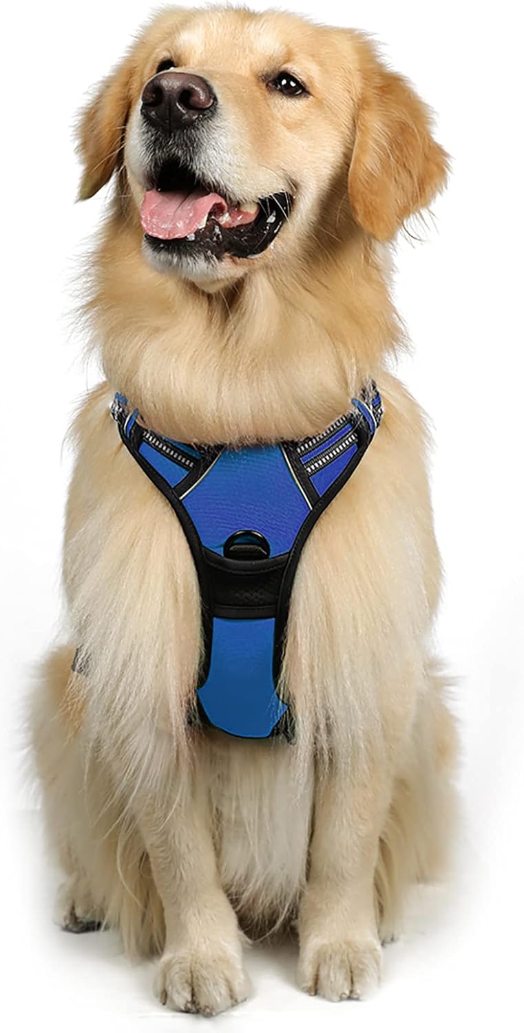 rabbitgoo Dog Harness Large Dog No Pull Pet Harness with 2 Leash Clips, Adjustable Soft Padded Pet Vest, Reflective No-Choke with Easy Control Handle for Training or Walking, Red, L - Comfort Style