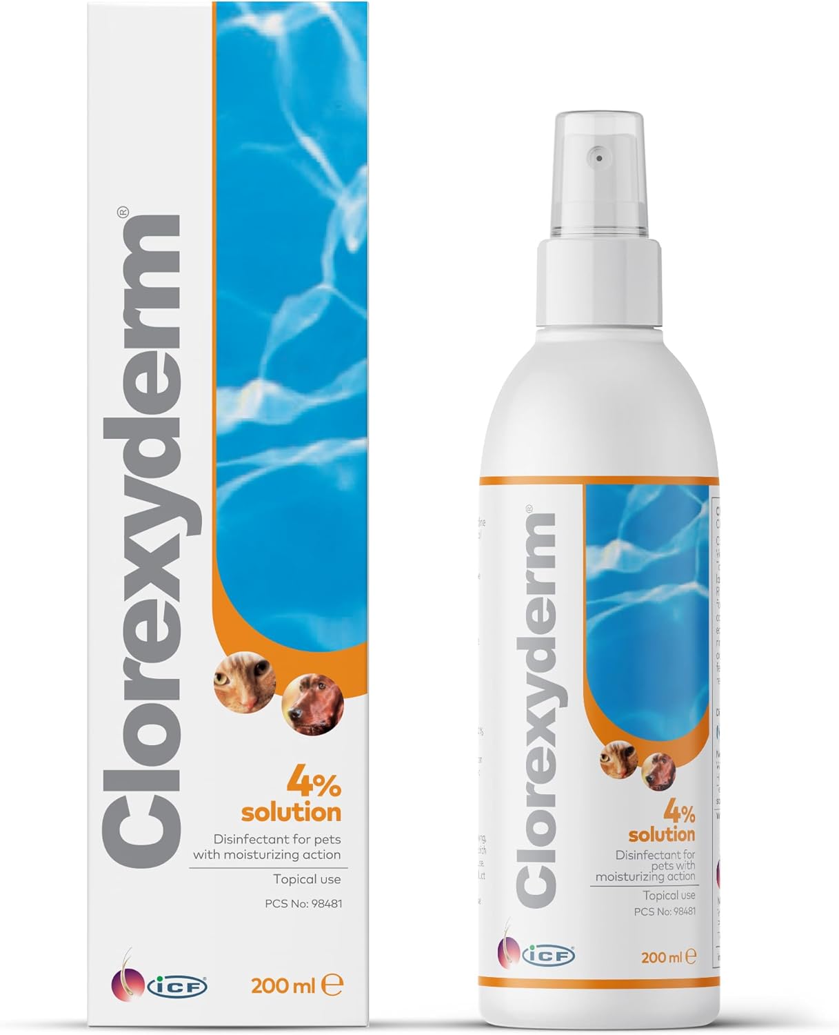 ICF Clorexyderm® 4% Antiseptic Spray for Dogs & Cats - Antibacterial & Antifungal Care for Itchy Skin Relief - 200 ml