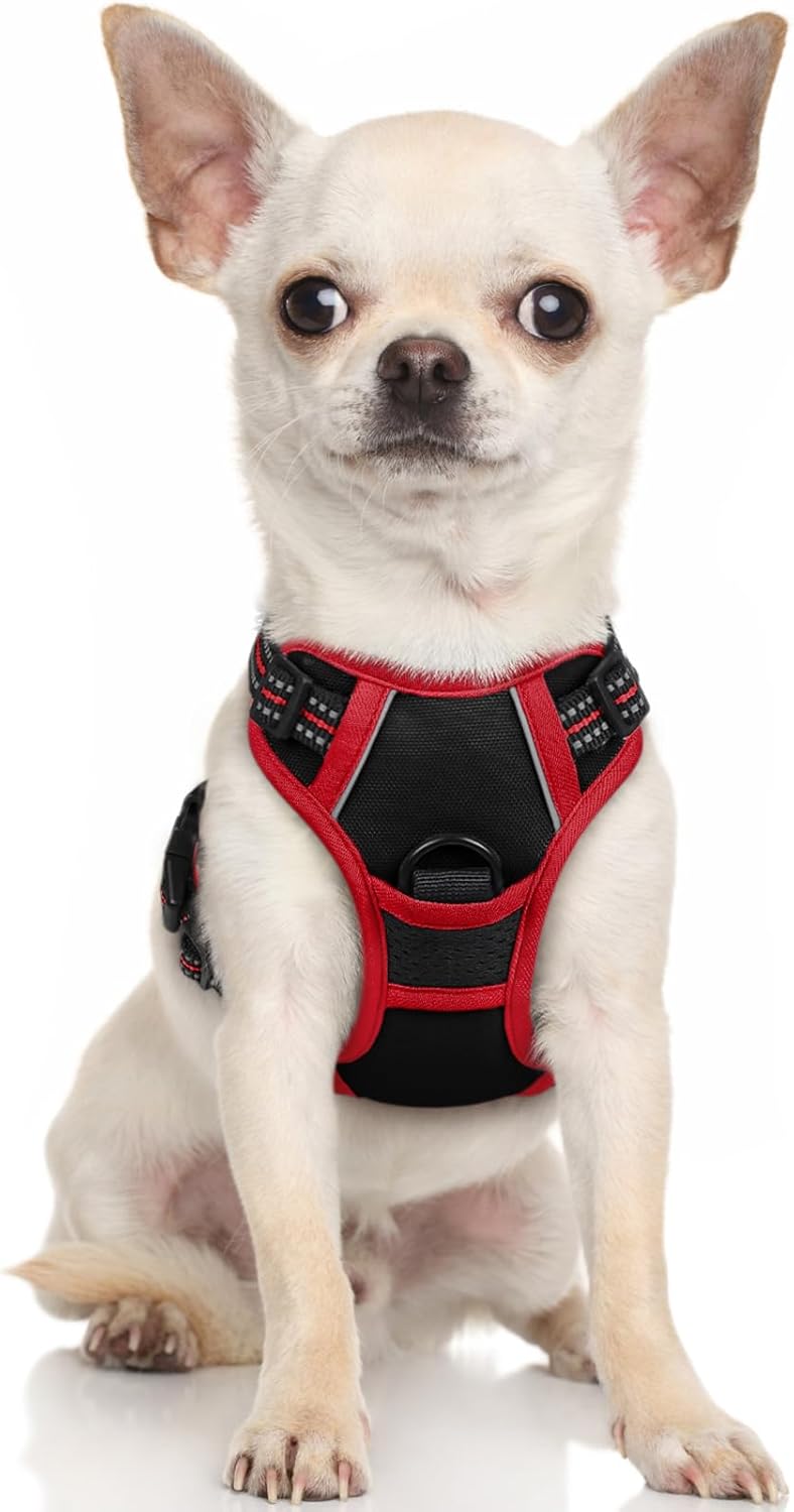 rabbitgoo Dog Harness Large Dog No Pull Pet Harness with 2 Leash Clips, Adjustable Soft Padded Pet Vest, Reflective No-Choke with Easy Control Handle for Training or Walking, Red, L - Comfort Style