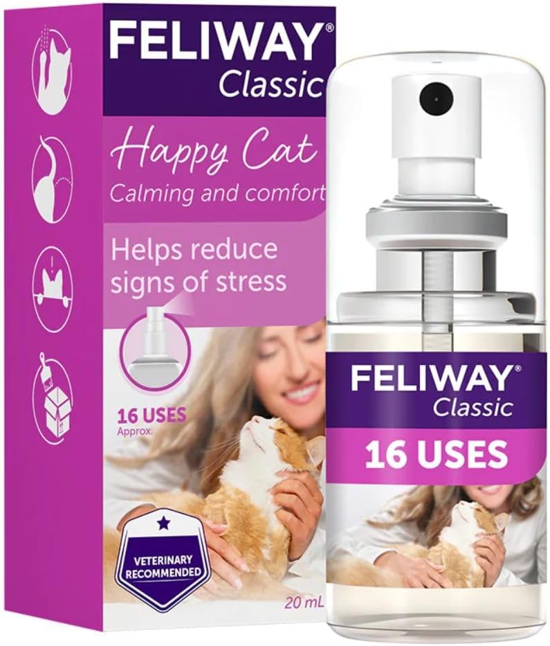 Feliway Classic 20ml Spray, 20ml Anxiety Relief Feliway Classic Pheromone Spray For Cats With Approximately 16 Uses, Calm Your Cat And Reduce Behavioural Issues And Stress With Feliway Classic - Comfort Style