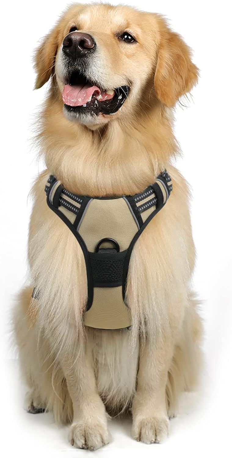 rabbitgoo Dog Harness Large Dog No Pull Pet Harness with 2 Leash Clips, Adjustable Soft Padded Pet Vest, Reflective No-Choke with Easy Control Handle for Training or Walking, Red, L - Comfort Style