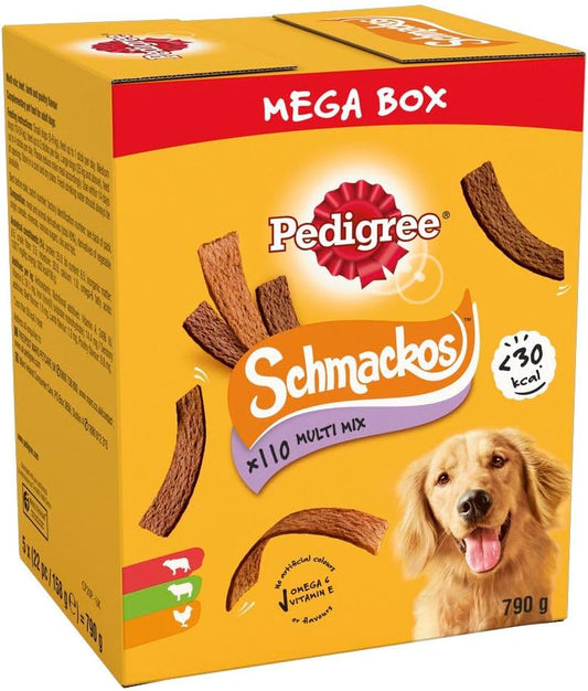 Pedigree Schmackos Mega Pack 110 Strips Snacks, Dog Treat Multipack with Beef, Lamb and Poultry Flavours, 790 g (Pack of 1) - Comfort Style