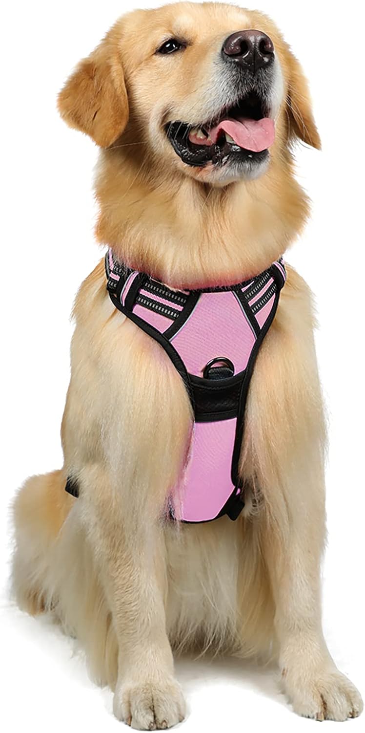 rabbitgoo Dog Harness Large Dog No Pull Pet Harness with 2 Leash Clips, Adjustable Soft Padded Pet Vest, Reflective No-Choke with Easy Control Handle for Training or Walking, Red, L - Comfort Style
