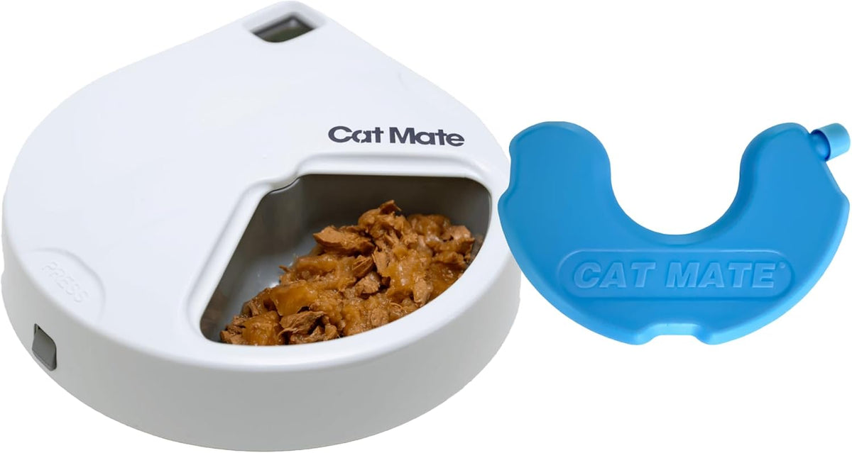 Cat Mate C200 2 Meal Automatic Pet Feeder with Timer and Ice Pack For Cats And Small Dogs, For use with Wet and Dry Food - White - Comfort Style