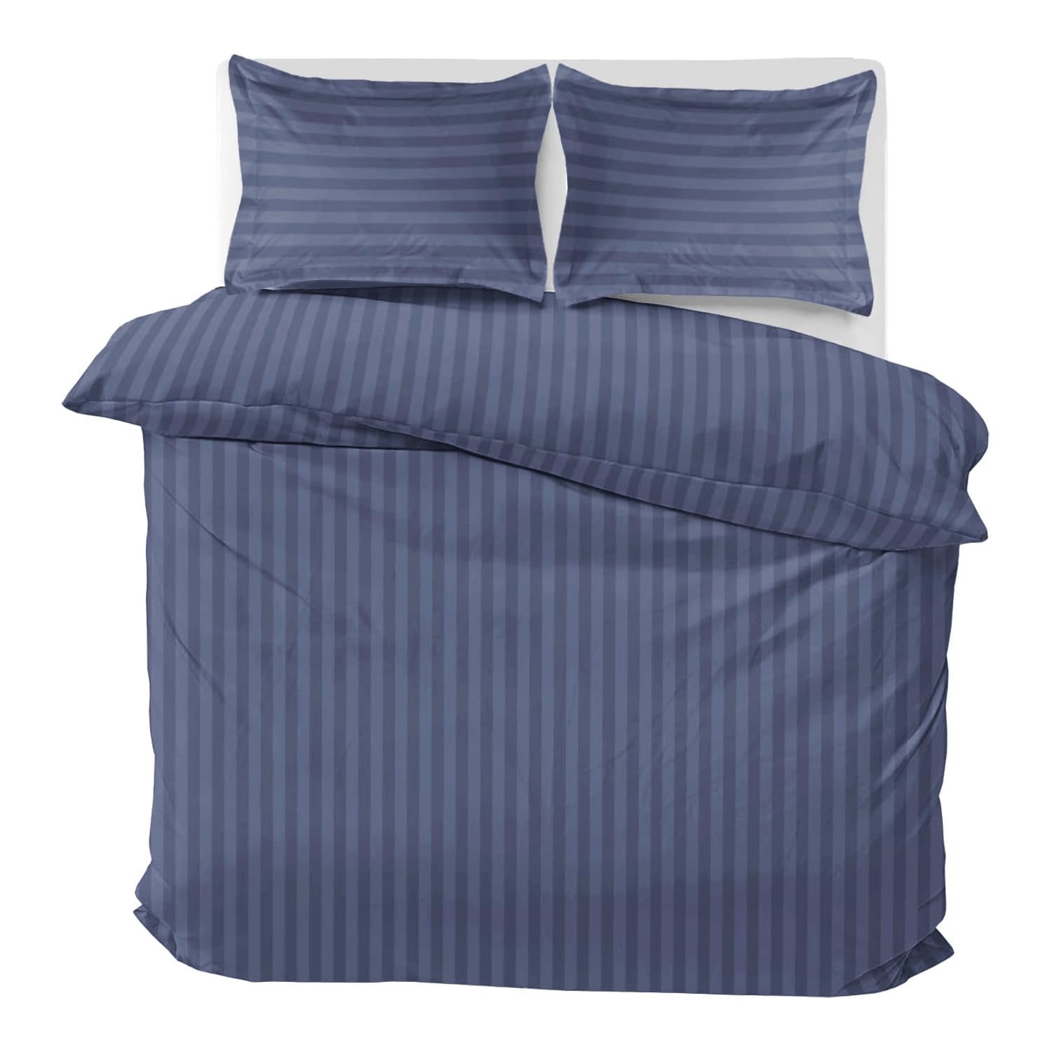 MOONLIGHT20015 Duvet Set Reversible Stripes Satin Double Bedding Set with 2 Pillowcases Soft Hypoallergenic Duvet Cover - Comfort Style
