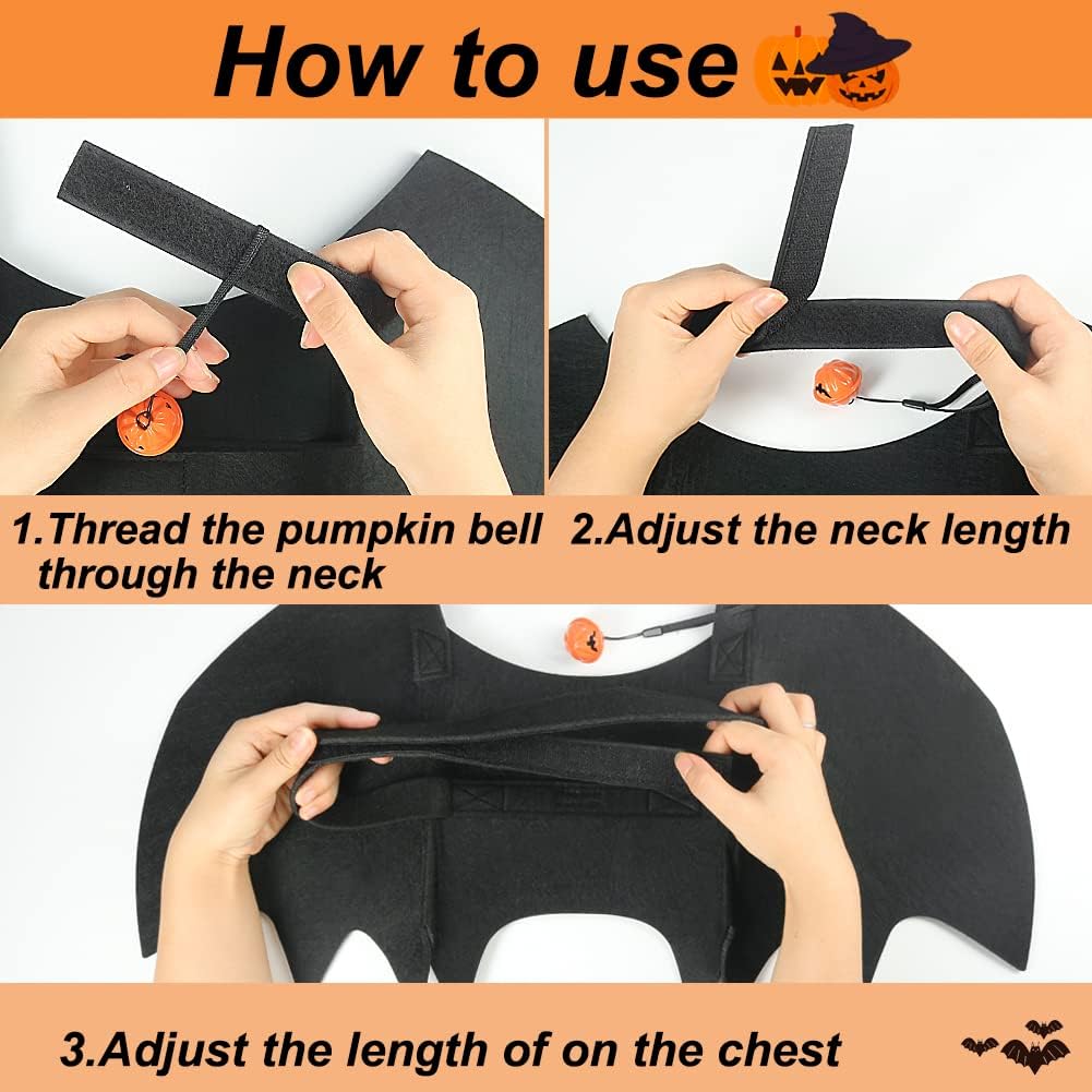 Vivifying Dog Bat Wings, Dog Halloween Costumes for Medium Dogs with Pumpkin Bell, Adjustable Pet Cosplay Costumes(Neck：12.6-20.5 in/Chest：13.5-24.4 in)