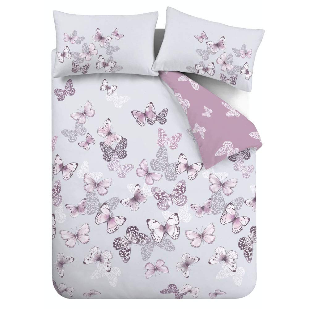 Catherine Lansfield Bedding Scatter Butterfly Duvet Cover Set with Pillowcases Heather - Comfort Style