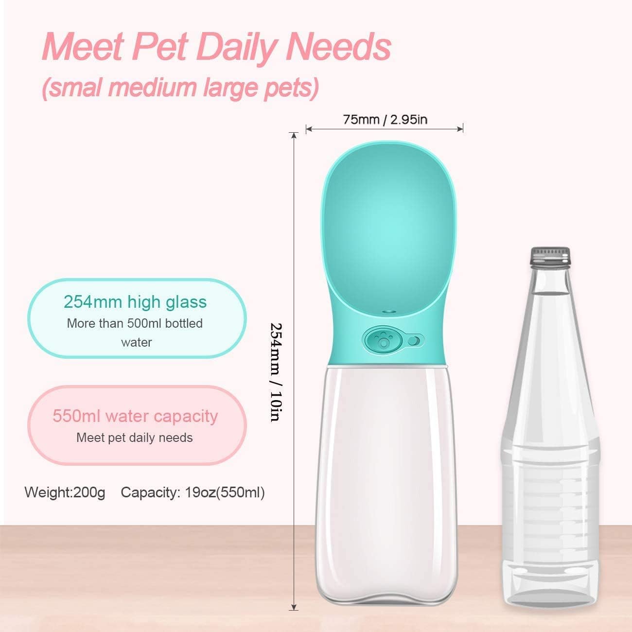 COTOP Portable Dog Water Bottle, 350/550ml Dog Walking Travel Bottle Puppy Water Leak Proof Drinking Dispenser Food Grade Dog Hot Water Drink Bottle, Pet Outdoor Drinking Cup Dog Gift