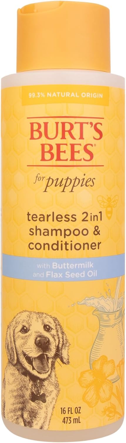 Burts Bees Tearless 2 in 1 Shampoo and Conditioner for Puppies with Buttermilk & Linseed Oil, 473ml, white