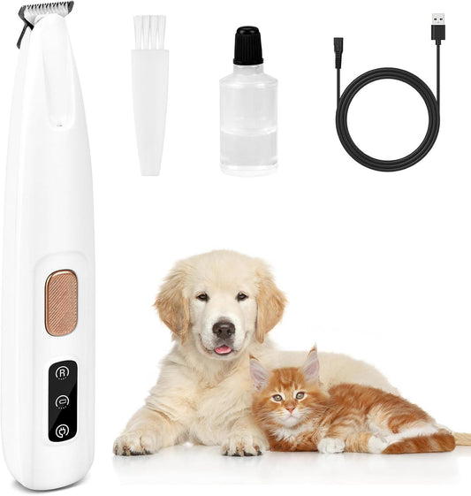 Dog Paw Trimmer Pet Micro Precision Trimmer Quiet Dog Clippers Waterproof Rechargeable Pet Shaver with LED Light Precise Trimming of Hair Around Paws Face and HIPS for Dogs Cats and Animals (White) - Comfort Style