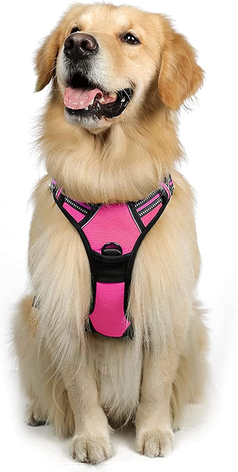 rabbitgoo Dog Harness Large Dog No Pull Pet Harness with 2 Leash Clips, Adjustable Soft Padded Pet Vest, Reflective No-Choke with Easy Control Handle for Training or Walking, Red, L - Comfort Style