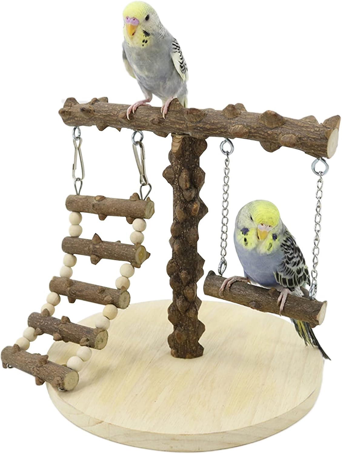 WishesMar Bird Playground Parrot Play Stand with Feeder Cup Swing Climb Ladder and Tray Budgie Playground Cage Exercise Gym Toys for Parakeets Cockatiel, Wooden, Size About 17.7x14.6x10.2 In #B - Comfort Style