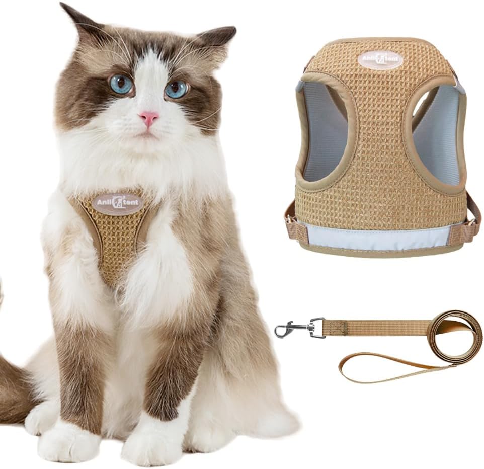 Anlitent Soft Mesh No Pull Cat Harness and Lead Set for Walking, Escape Proof Puppy Kitten Vest Harnesses for Animals Rabbit/Cats Cat Collar XS Under 3lbs - Comfort Style