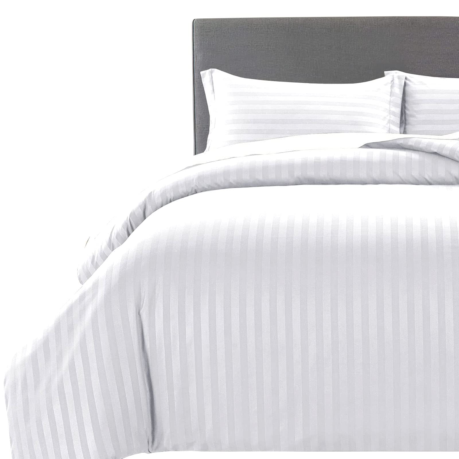 MOONLIGHT20015 Duvet Set Reversible Stripes Satin Double Bedding Set with 2 Pillowcases Soft Hypoallergenic Duvet Cover - Comfort Style