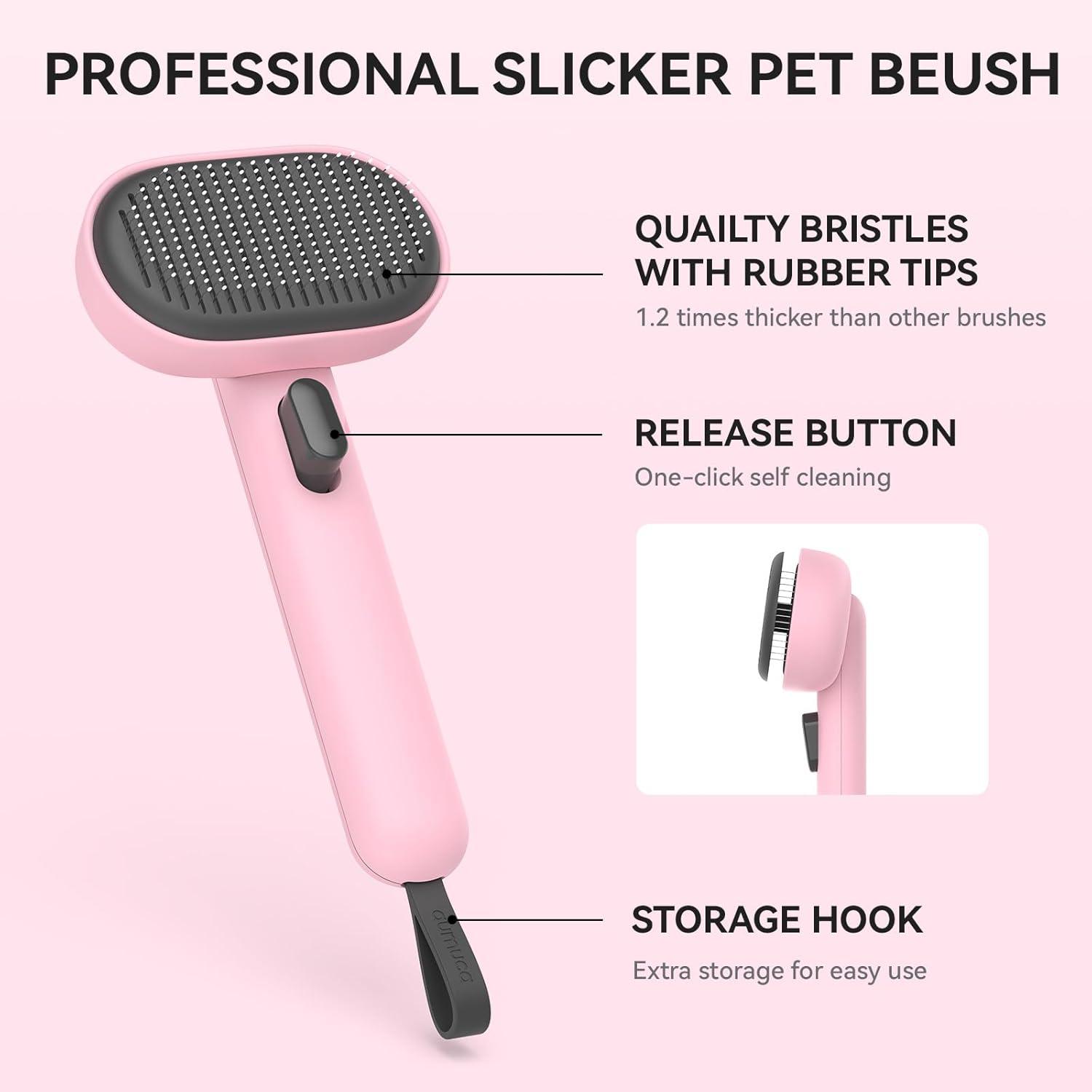 aumuca Cat Brush with Release Button, Cat Grooming Brush for Long or Short Haired Cats, Cat Hair Brush for Shedding Cat Comb for Pets Removing Loose Fur and Massage, White - Comfort Style