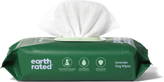 Earth Rated Hypoallergenic Dog Wipes, Cleaning and Odour-Controlling Grooming for Paws, Body, and Butt, Perfect for Puppy and Adult Dogs, Lavender Scent, 100 Count - Comfort Style