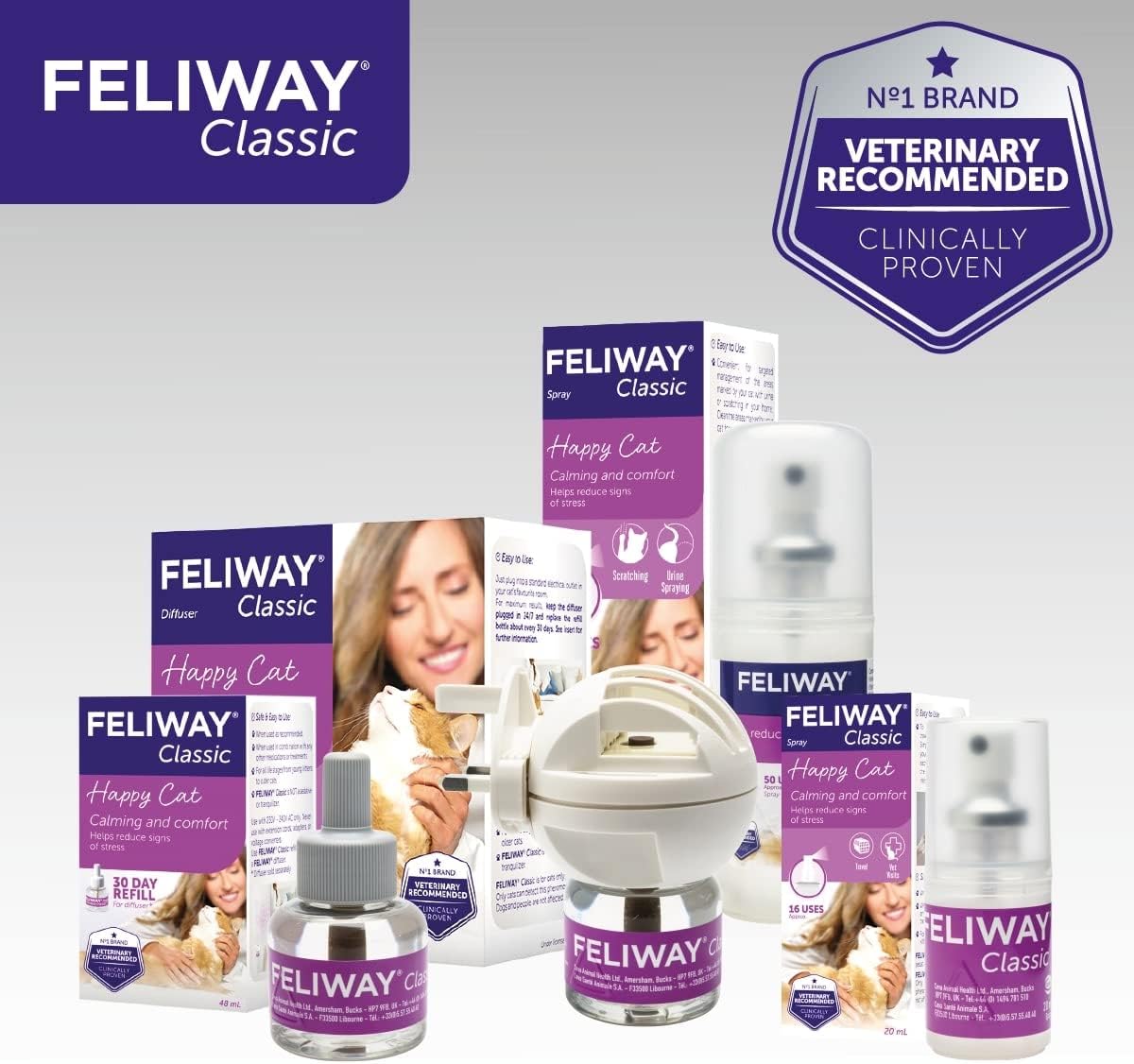 Feliway Classic 20ml Spray, 20ml Anxiety Relief Feliway Classic Pheromone Spray For Cats With Approximately 16 Uses, Calm Your Cat And Reduce Behavioural Issues And Stress With Feliway Classic - Comfort Style