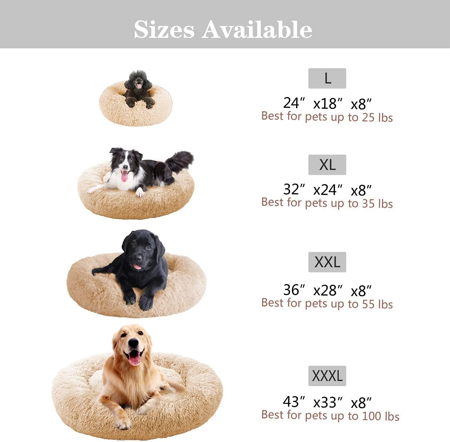 MFOX Calming Dog Bed Cat Bed Donut, Faux Fur Donut Cuddler Washable Self-Warming Pet Bed, Large Round Plush Dog Bed for Small/Medium/Large Dogs(60cm/80cm/90cm/110cm) - Comfort Style