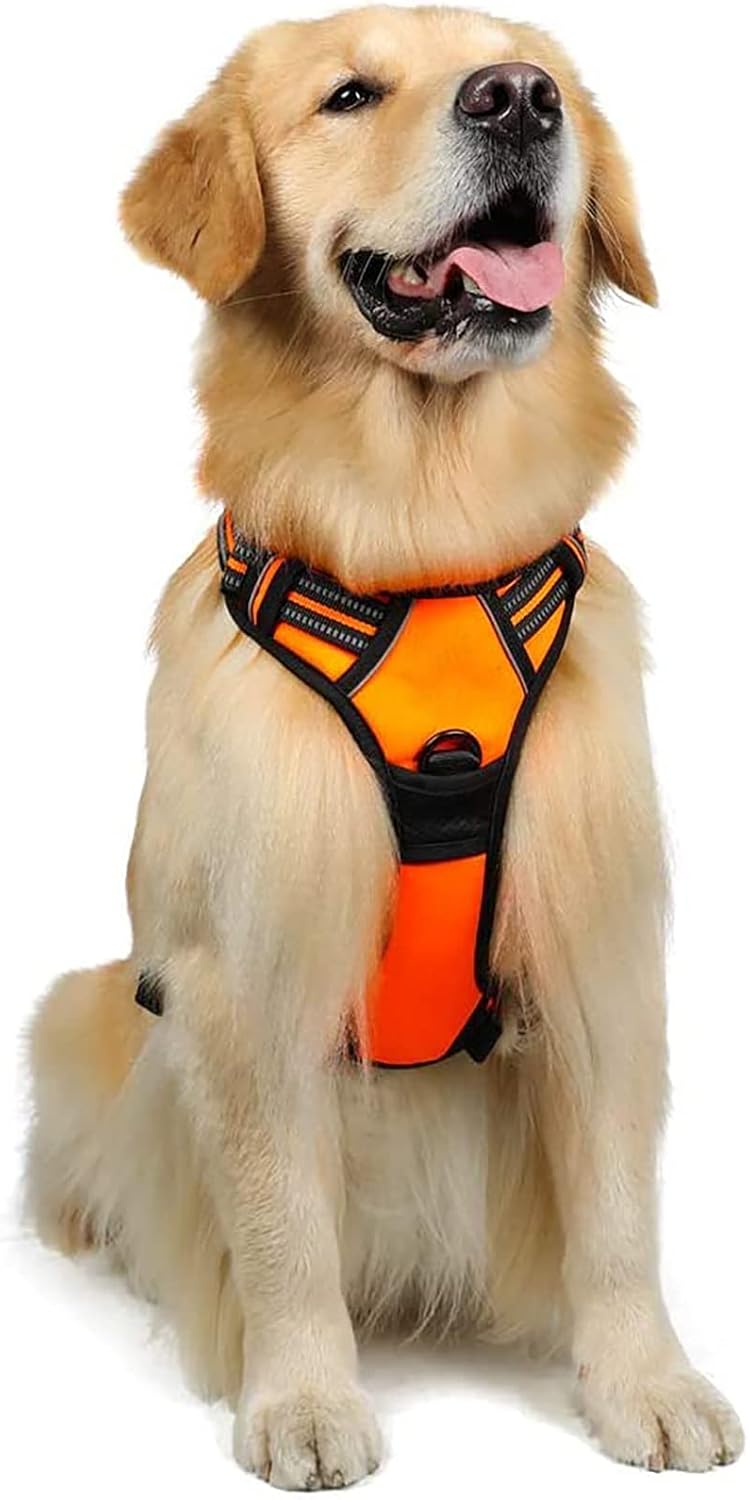 rabbitgoo Dog Harness Large Dog No Pull Pet Harness with 2 Leash Clips, Adjustable Soft Padded Pet Vest, Reflective No-Choke with Easy Control Handle for Training or Walking, Red, L - Comfort Style
