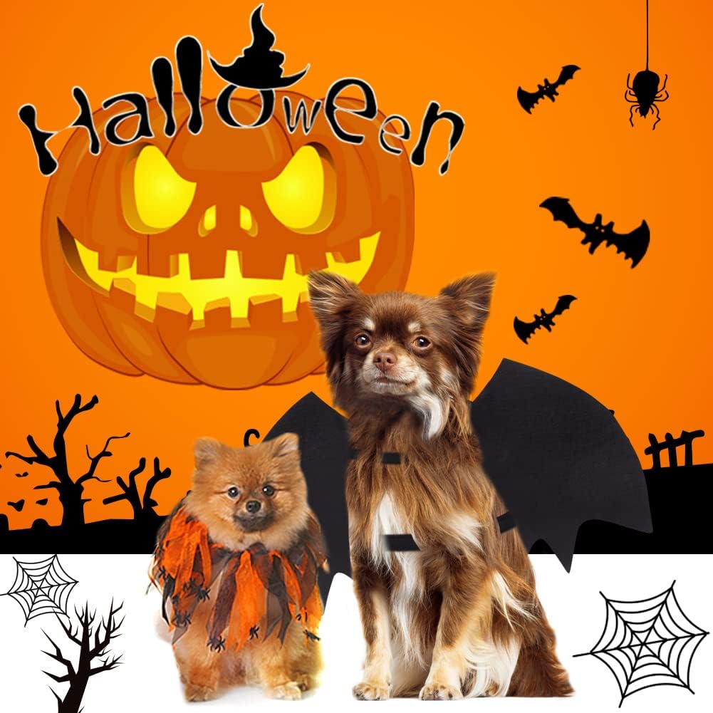 Vivifying Dog Bat Wings, Dog Halloween Costumes for Medium Dogs with Pumpkin Bell, Adjustable Pet Cosplay Costumes(Neck：12.6-20.5 in/Chest：13.5-24.4 in)