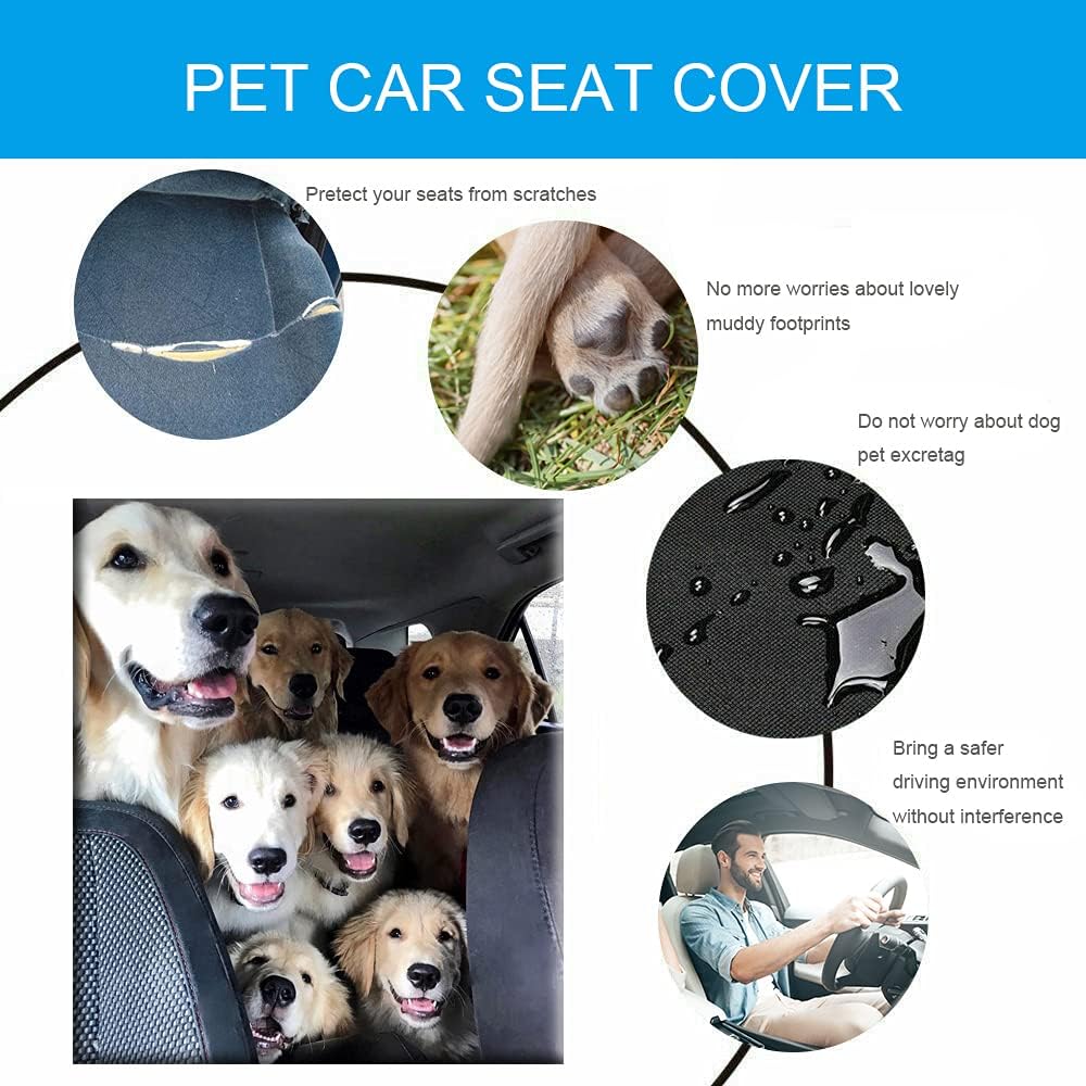 Petnice Pet Back Seat Covers, Waterproof Scratch Proof Nonslip Dog Travel Hammock with Seat Anchors for Cars Trucks SUV, Car Boot Liner - Comfort Style