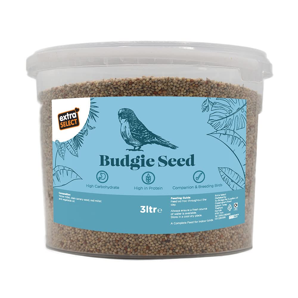 Extra Select Budgie Seed Mix - Indoor Bird Food for Small Birds Only in Handy Bird Seed Storage Tub - 5 Litre