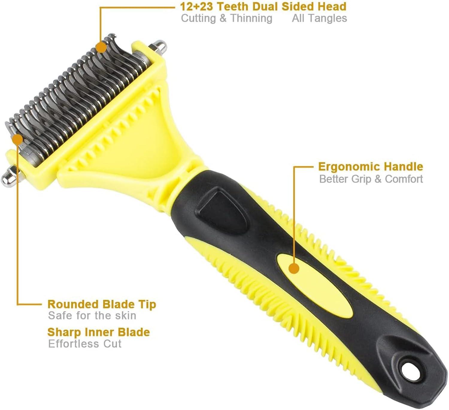 Morpilot Dog Brush Cat Brush Grooming Comb, 23+12 Double Sided Undercoat Rake Dematting Deshedding Tool for Long Hair Pets Cat Dog Slicker Shedding Brushes Efficiently Reduces Hair Loss by up to 90% - Comfort Style