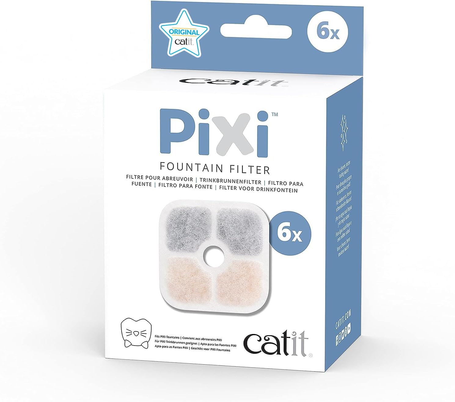 Catit PIXI Cat Drinking Fountain Filter, Triple Action Water Filter, 3-Pack,White - Comfort Style