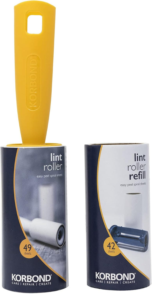 Korbond Lint Roller & Refill Set – 1 Lint Roller and 1 Large Lint Roller Refills – 91 Sheet Lint Rollers for Pet Hair - for ALL FABRIC TYPES - Pet Hair Remover Roller - Comfort Style