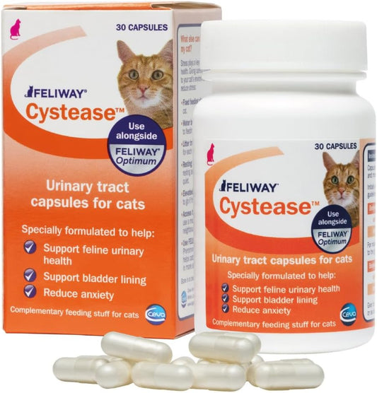 Feliway Cystease 30 Capsule Pack, 30 Feliway Cystease Capsules For Cats Urinary Tract Infection Treatment, Cat Supplements To Help Stress Related Bladder Issues And Reduce Cat Anxiety In Your Pet - Comfort Style