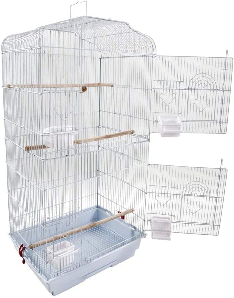 37" Rooftop Metal Large Bird Parrot Cage Carrier For Canary Budgie Cockatiel In Black & White(Black 46L x 36W x 93H) - Comfort Style