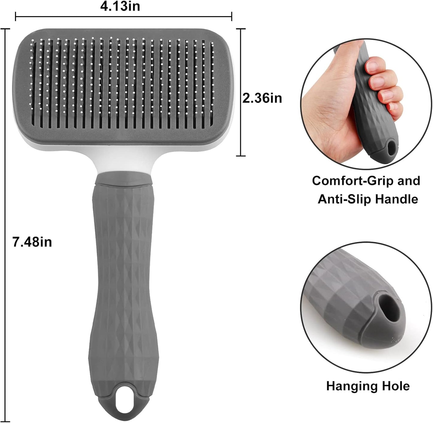 Dog Brush Cat Brush Grooming Comb,Self Cleaning Cat Dog Slicker Brushes with Smooth handle,Pet Grooming Tool with Cleaning Button for Cat Dog Shedding Brush Cat Dog Massage Clean Tangled Brush(Grey) - Comfort Style