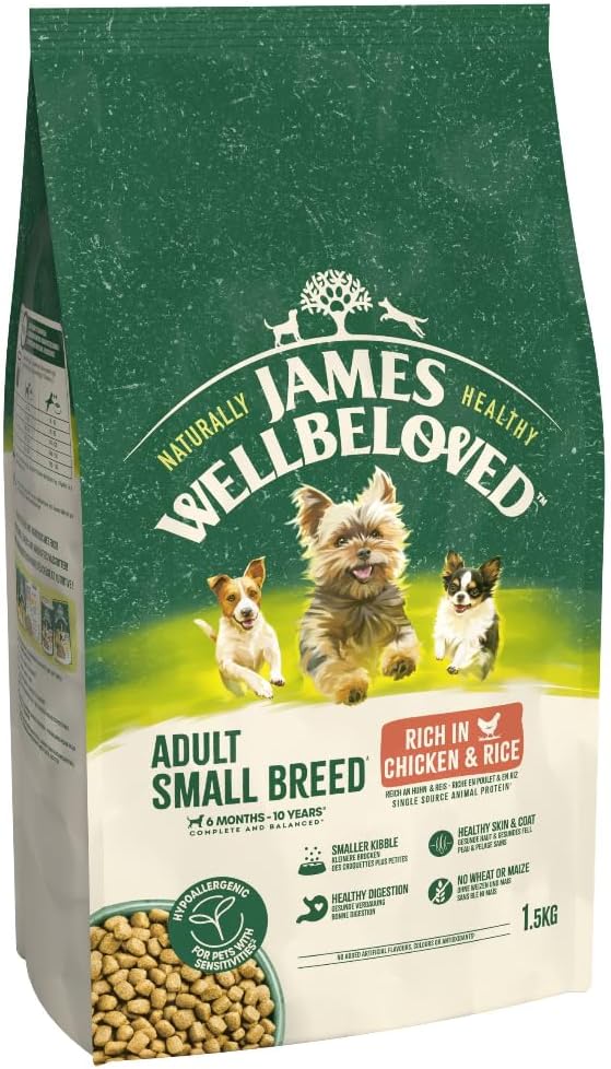 James Wellbeloved Hypoallergenic Dry Dog Food for Adult Small Breed Chicken & Rice 1.5 kg