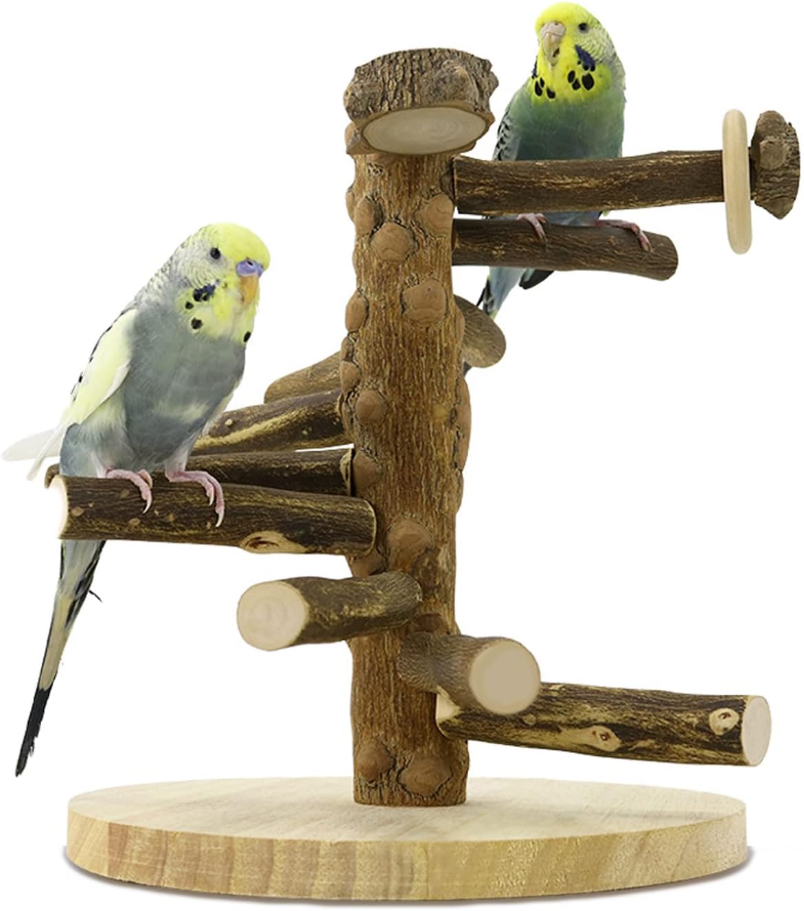 WishesMar Bird Playground Parrot Play Stand with Feeder Cup Swing Climb Ladder and Tray Budgie Playground Cage Exercise Gym Toys for Parakeets Cockatiel, Wooden, Size About 17.7x14.6x10.2 In #B - Comfort Style