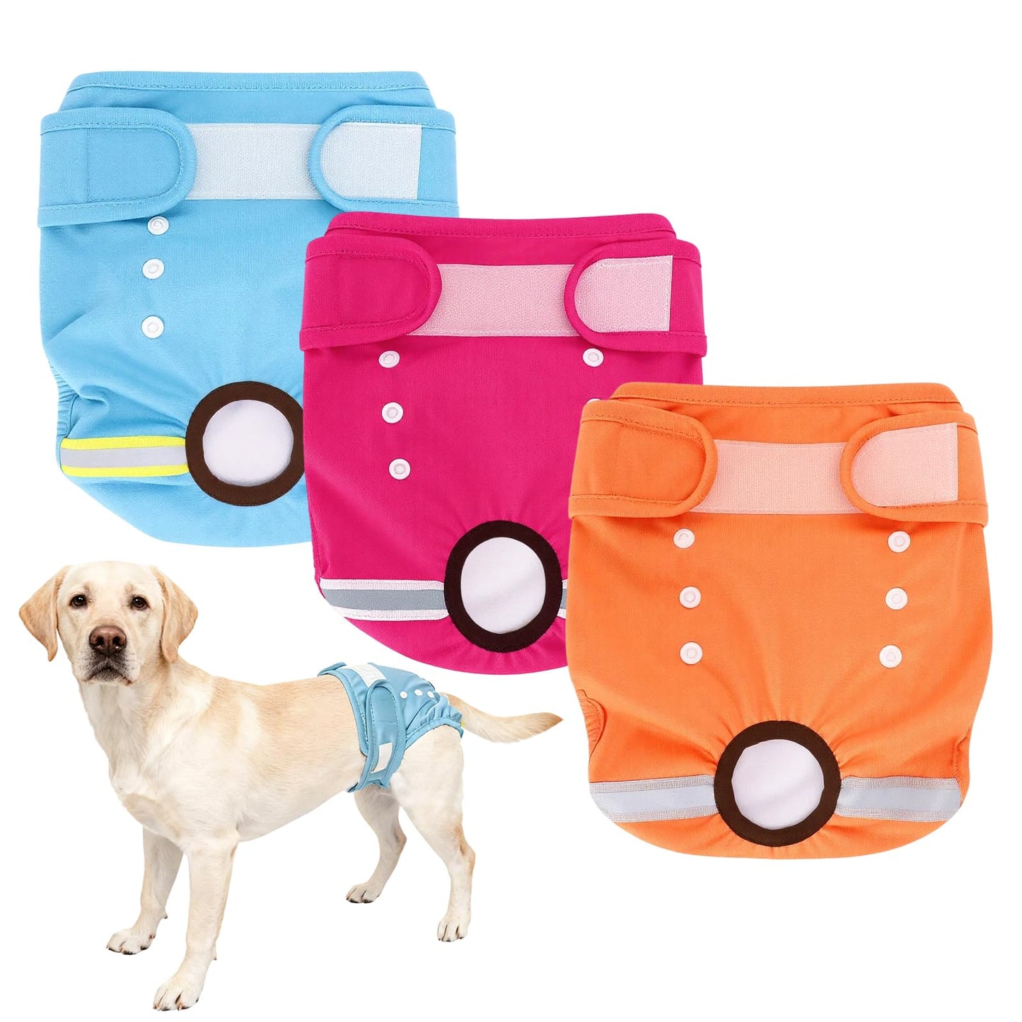EOAMGO Dog Nappies, Reusable Dog Period Pants, Dogs Incontinence Pant, Dog Season Pants Female (Black, Pink, Purple, M, count, 3)