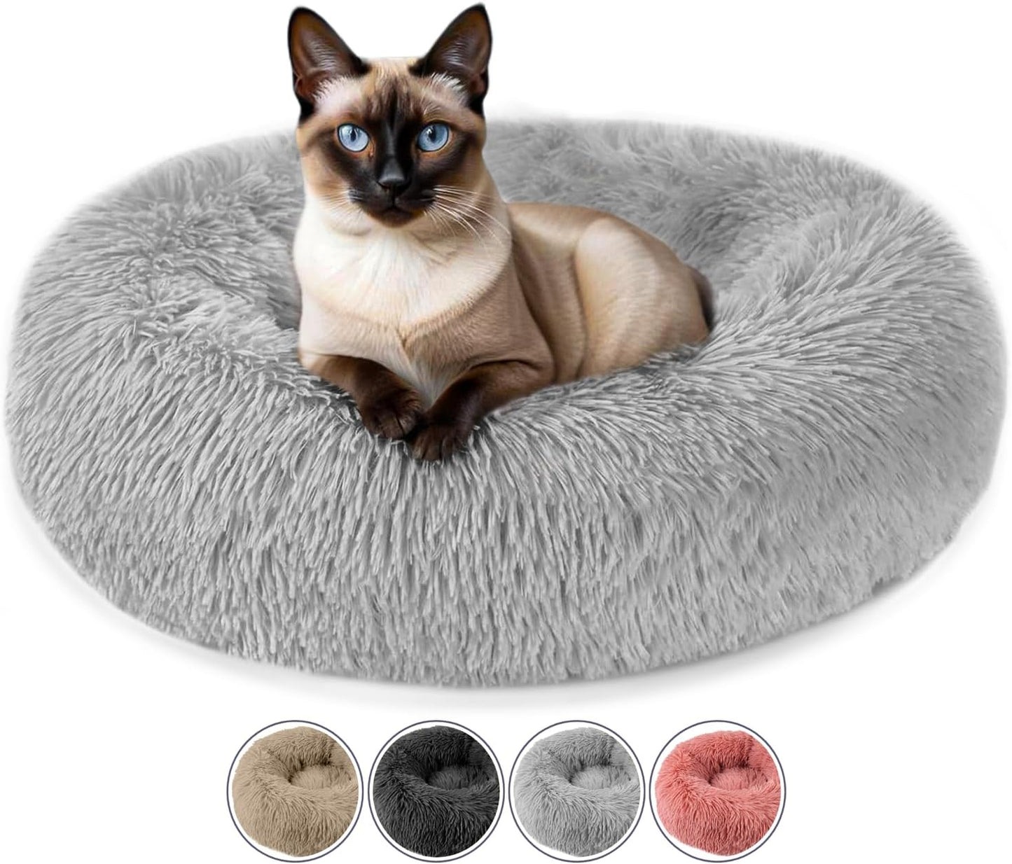 ELYF 50cm Dark Grey Donut Cat Beds for Indoor Cats Clearance, Kitten Bed and Puppy Bed with Anti-Slip Waterproof Bottom, Fluffy Cosy Pet Bedding & Furniture for Small Dog Bed Clearance, Large Cat Bed - Comfort Style