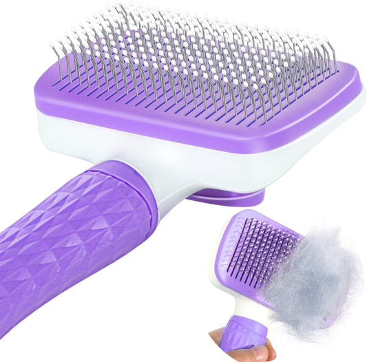 Garstor Dog Brush Comb, Cat Brush, Dog Brush for Shedding, Cat Brushes for Indoor Cats, Self Cleaning Pet Brush for Grooming Long Short Haired Dog Cats, Rabbit Remove Loose Fur and Undercoat - Comfort Style
