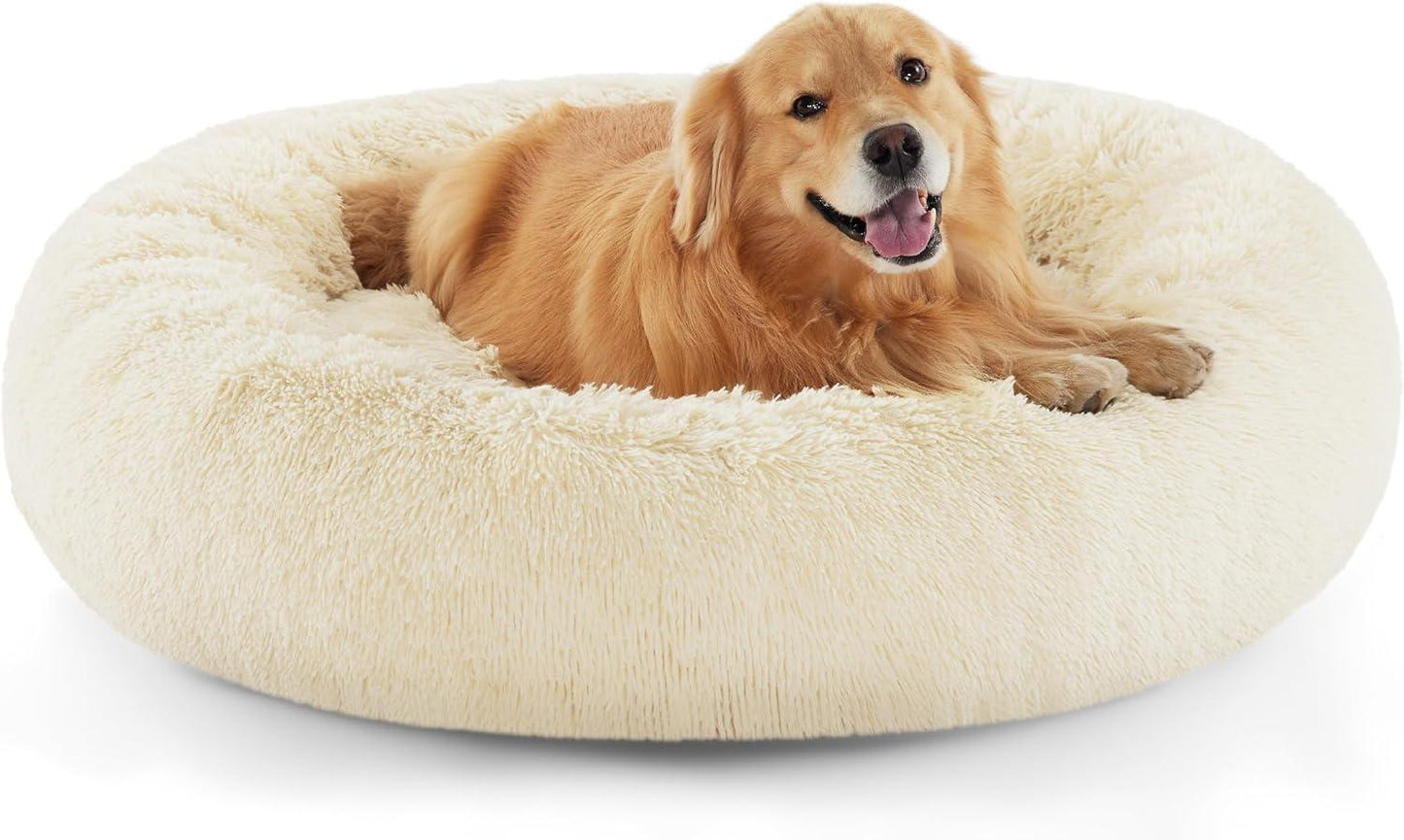 Bedsure Dog Bed Donut Bed - Washable Cat Beds for Indoor Cats Large, Fluffy Calming Kitten Bed for Small Dog and Puppy, Grey, 50x50x16cm - Comfort Style